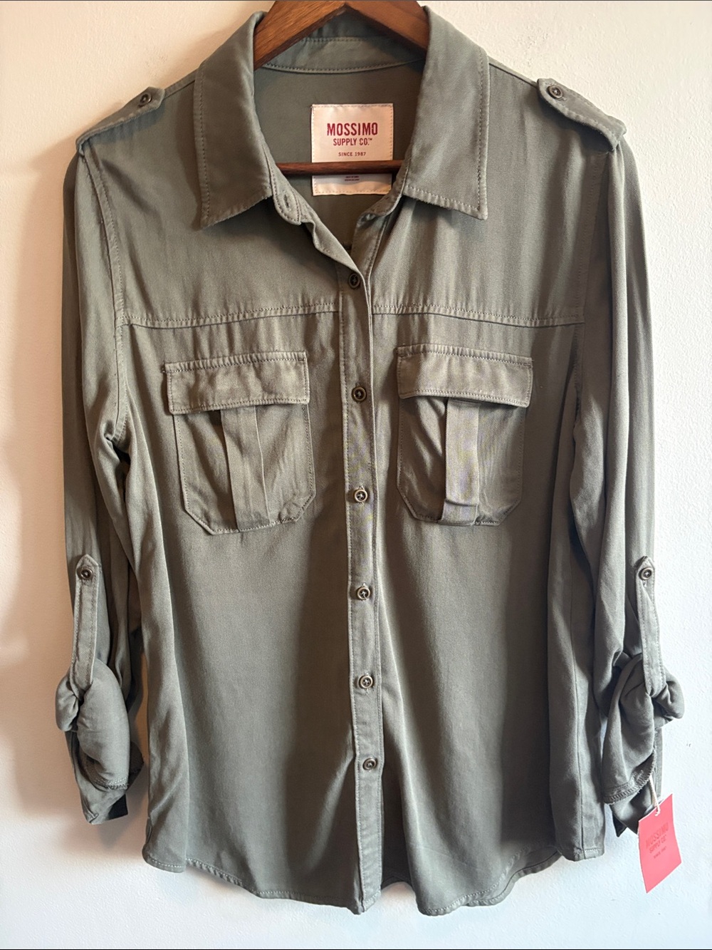 Mossimo Supply Co Olive Green Utility Shirt Jacket Roll Tab Sleeves Large NWT